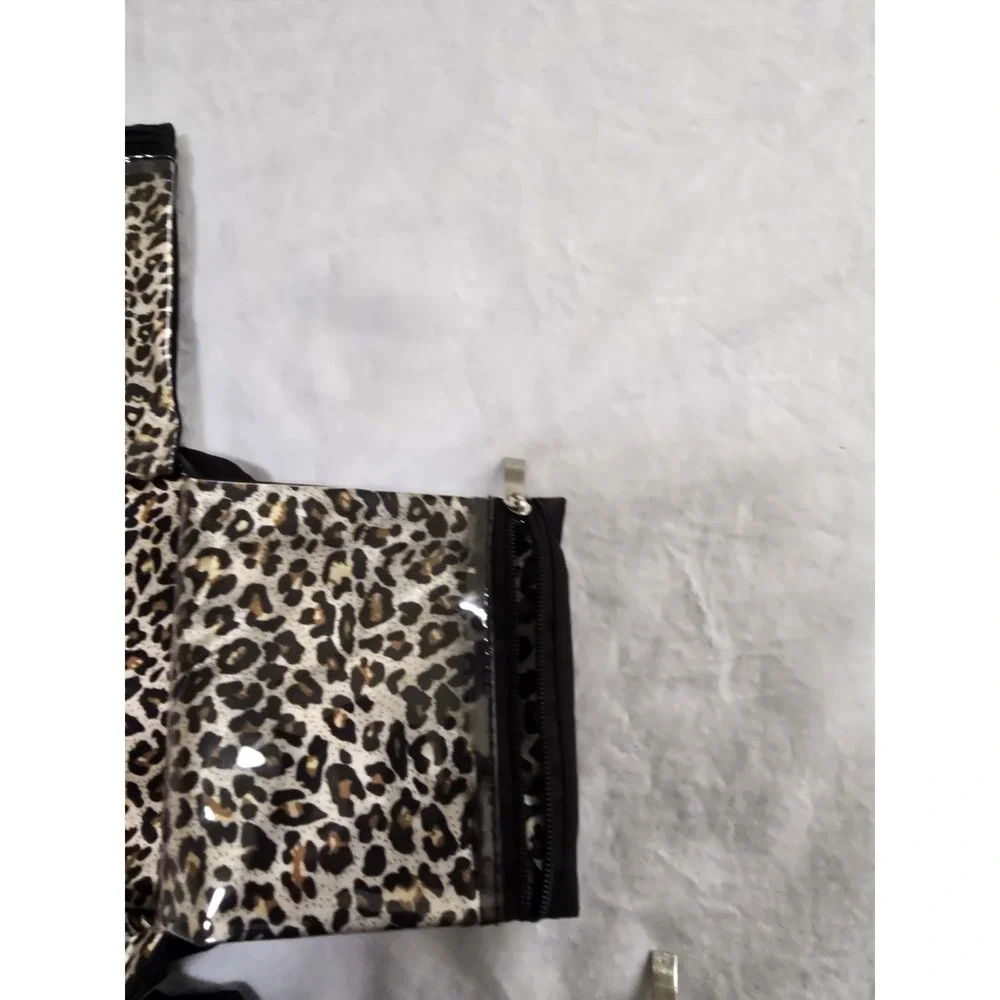 Jewelry Pouch Travel 6 Pockets Zippers Loepard Organizer‎ Handle Slick /0416